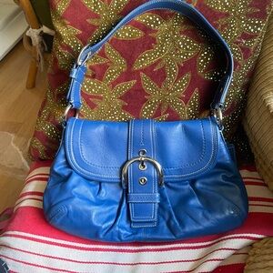 Coach Vibrant Blue Leather Shoulder Bag silver hardware euc